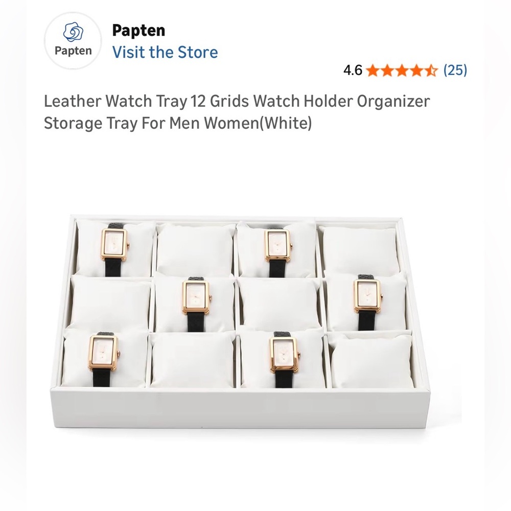 NIP Papten Leather Watch Tray, 12 Grids, Holder, Organizer, White, Men, Women